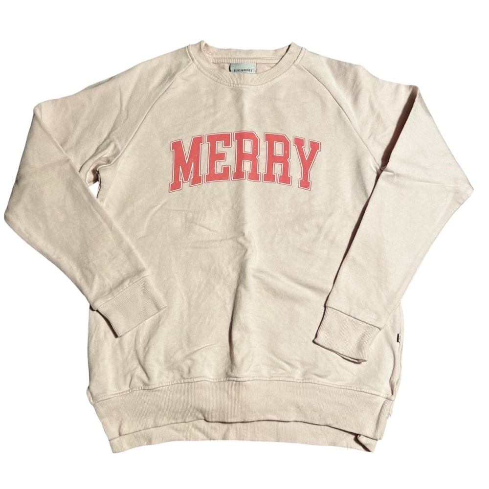 Bums and Roses Girls 7/8 Christmas Merry Crewneck Bamboo Pink Holiday